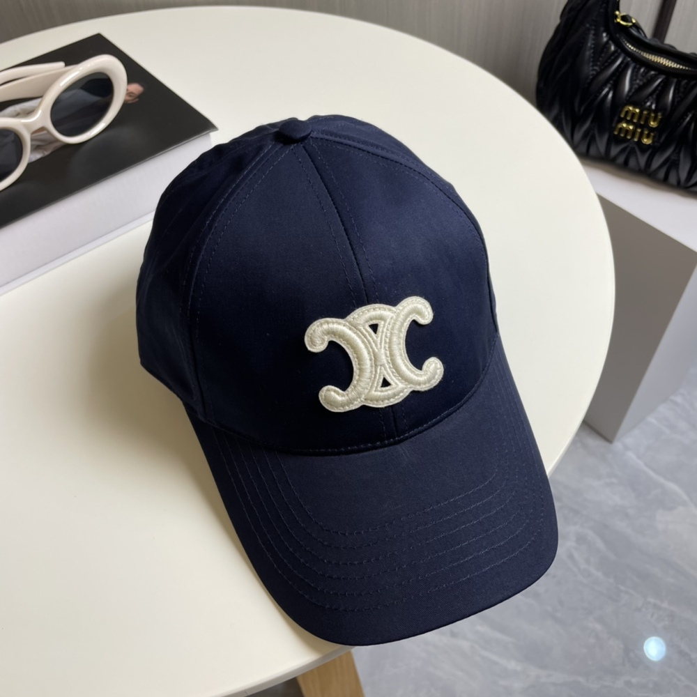 💙Celine Navy Baseball Cap, White Triomphe Embroidery Adjustable Casual Hat